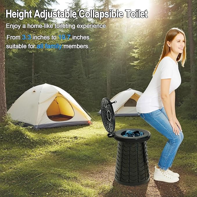 XXL Heavy Duty Portable Toilet for Adults - 880lbs Capacity, Adjustable Height up to 19.7", Collapsible Dual-Use Toilet & Stool for Camping, Truck Drivers, Construction Sites