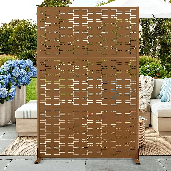 72" H×47" W Metal Privacy Screen Outdoor Privacy Screen Freestanding, Outdoor Privacy Screens and Panels for Patio Lawn Deck(Consists of 3 Panels)