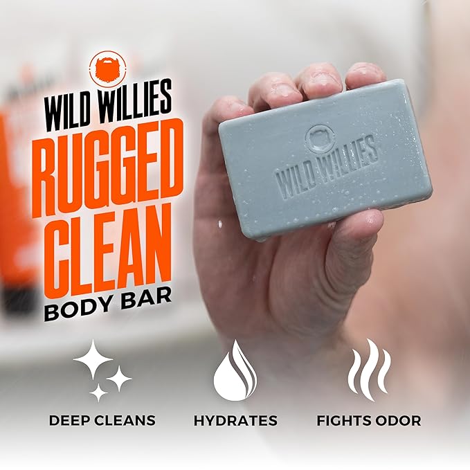 Wild Willies Moisturizing Mens Bar Soap - Bath Soaps with Shea Butter for Odor Protection - Natural Body Bar for Men - Sunrise Ridge Scent, 3 Pack