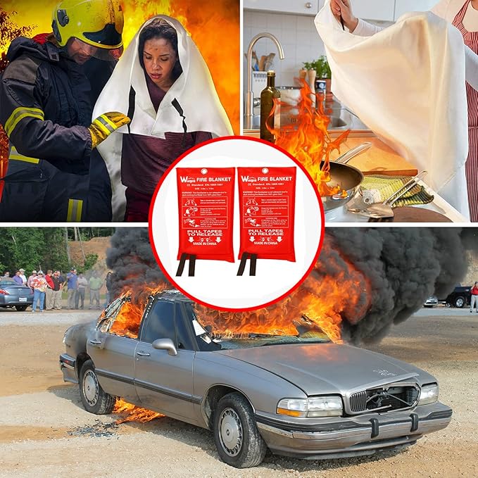 Wucgea Fire Blanket for Home and Kitchen - 5 Pack Fiberglass Reusable Fire Blankets Suppression Emergency for School Fireplace Grill Car Office Garage Welding Warehouse Safety 3.3ft x 3.3ft
