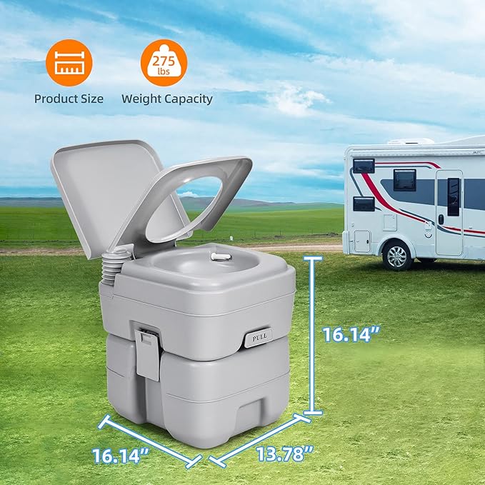 YITAHOME Portable Toilet, Camping Toilet, Travel RV Toilet, 5.3 Gallon Detachable Waste Tank, Double Water Spouts for Camping, Hiking, Hunting, Boating, Gray