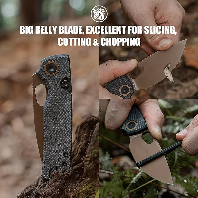Vosteed Porcupine - EDC Pocket Knife, 2.99’’ 14C28N Steel Rose Gold Blade, Top Liner Lock Micarta Handle - Lightweight Folding knives with Clip for Men & Women Camping Outdoor-A2602