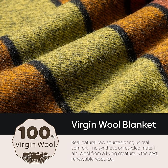 100% Wool Blanket, 62" x 86", Warm, Thick, Washable, Military Wool Blanket, Great for Camping, Outdoors, Sporting Events, Survival Kits