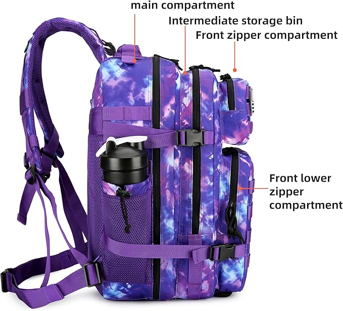 45L Tactical Assault Backpack 3 day assault pack with Molle Waterproof backpack Rucksack for Tactical Backpacks (Purple Camo)