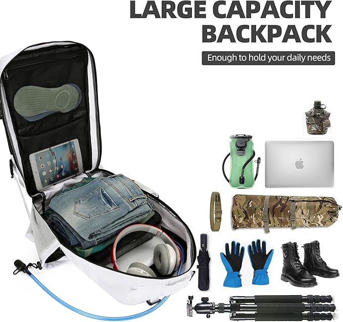 45L Tactical Assault Backpack 3 day assault pack with Molle Waterproof backpack Rucksack for Tactical Backpacks (White)