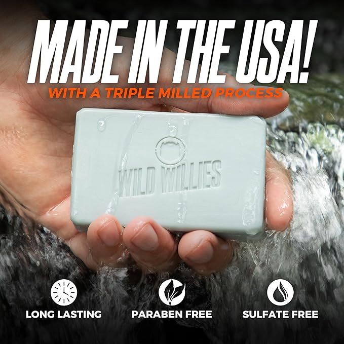 Wild Willies Moisturizing Mens Bar Soap - Bath Soaps with Shea Butter for Odor Protection - Natural Body Bar for Men - Sunrise Ridge Scent, 3 Pack
