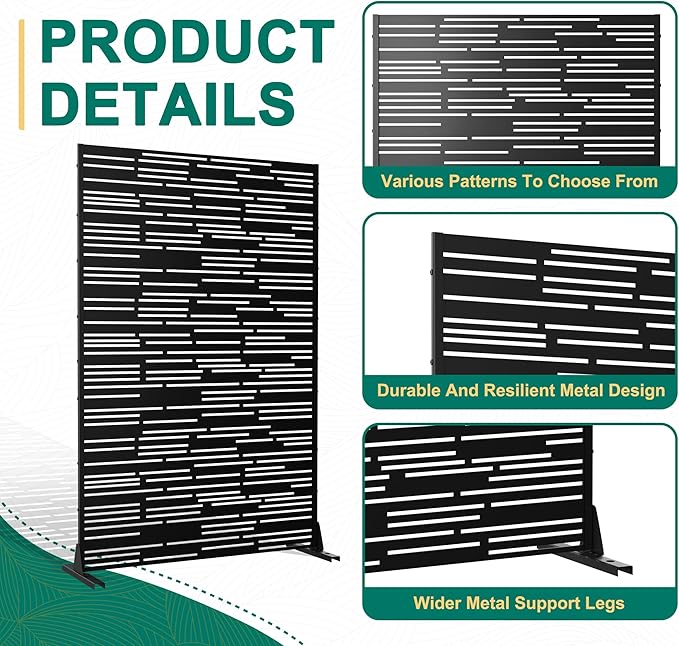 72" H×47" W Metal Privacy Screen Outdoor Privacy Screen Freestanding, for Patio Lawn Deck,Privacy Panels Decorative Privacy Fence(Consists of 3 Panels)