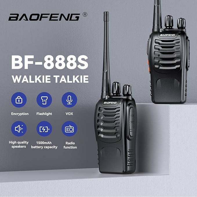 Walkie Talkies for Adults Rechargeable Long Range 16 Channel Professional Walky Talky and Security Headphones Flashlight Li-ion Battery and Charger (10 Pack)