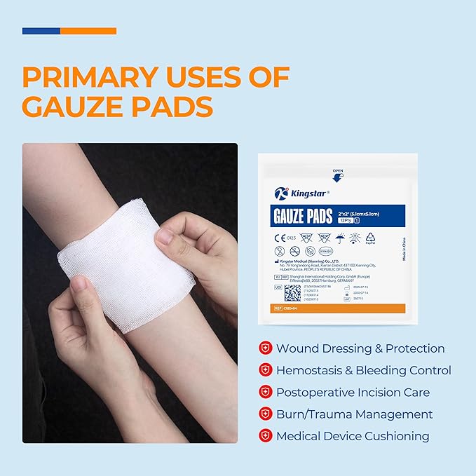 100 Pack Sterile Gauze Pads 2x2 Inch 12-Ply, 100% Cotton Medical Gauze Pads for Wound Care, Highly Absorbent Bulk Hospital-Grade First Aid & Surgical Dressing