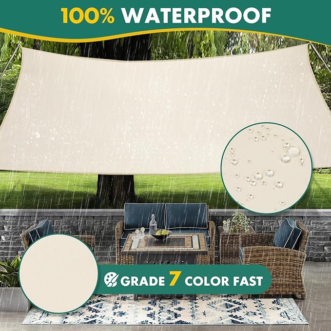 10' x 13' Sun Shade Sail, Rectangle Waterproof Canopy Awning UV Block Sunshade for Outdoor Patio Garden Terrace Backyard Pergola Sunscreen (Ivory) (Customization Acceptable)