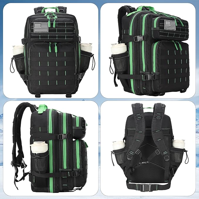 45L Military Tactical Backpacks 3 Days Assault Pack Bag Fitness Rucksack Bug Out Bag Hiking Treeking (45LBlack&Green)