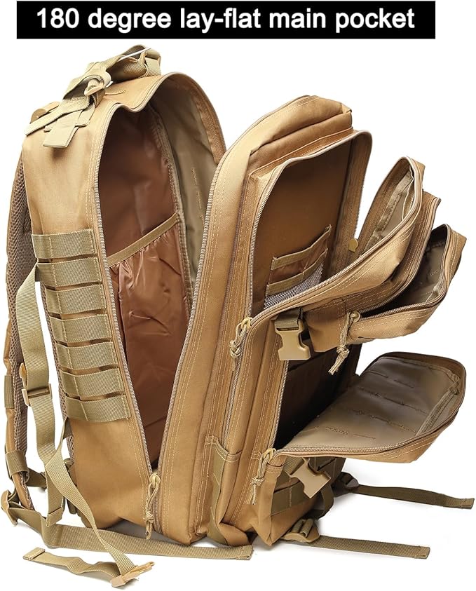 45L Military Tactical Backpack for Men & Women Bug Out Bag Assault pack Molle Daypack Hiking Trekking Rucksack(Khaki)