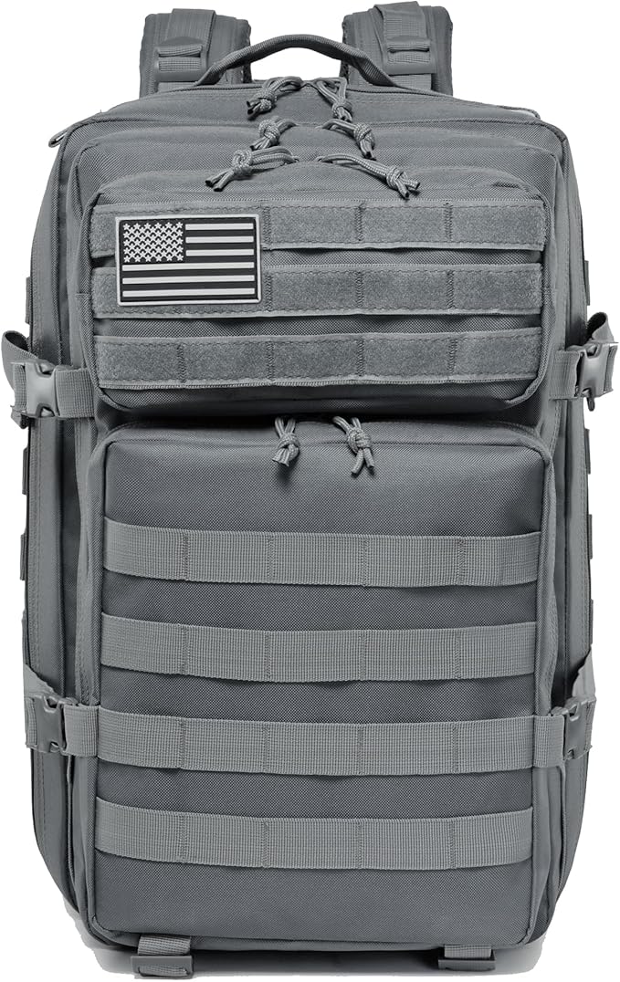 45L Military Tactical Backpack for Men & Women Bug Out Bag Assault pack Molle Daypack Hiking Trekking Rucksack(Grey)