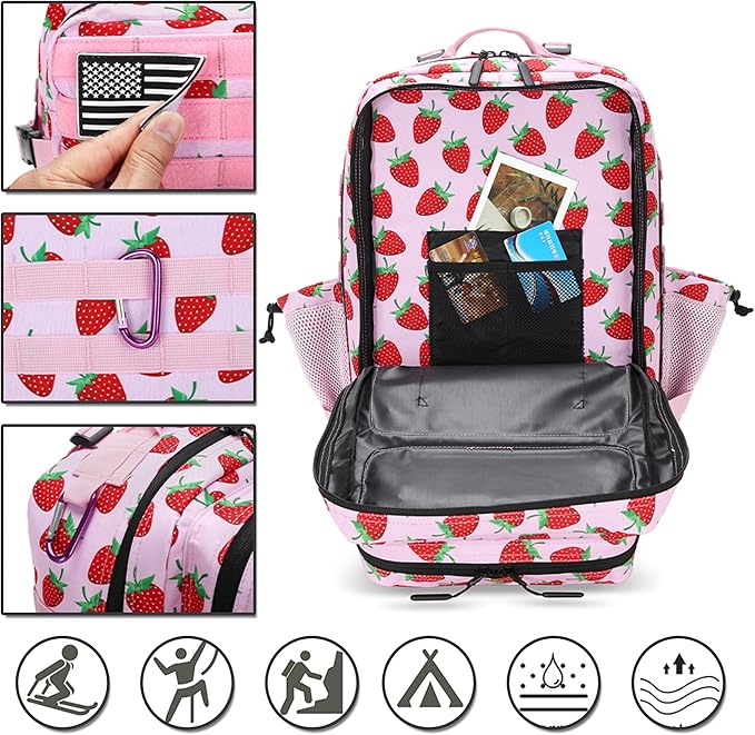 45L Tactical Assault Backpack 3 day assault pack with Molle Waterproof backpack Rucksack for Tactical Backpacks (Strawberry)
