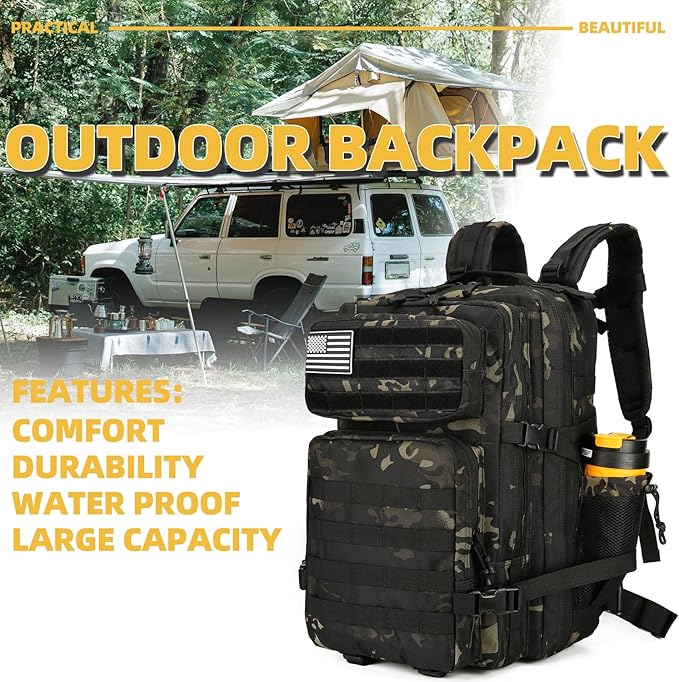 25L Tactical Backpack for Men Women Military Backpack Army Assault Pack Molle Backpack Small Bug Out Bag Travel Rucksack Daypack (Black Camo)