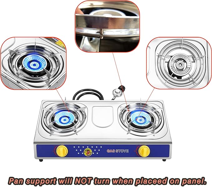 Vivicreate 2 Burner Propane Gas Stove 25000 BTU Stainless Steel Cooktop Outdoor Camping Stove Portable Double Burner for BBQ Boiling Frying Cooking Estufa de Gas Portátil Fogón de Gas
