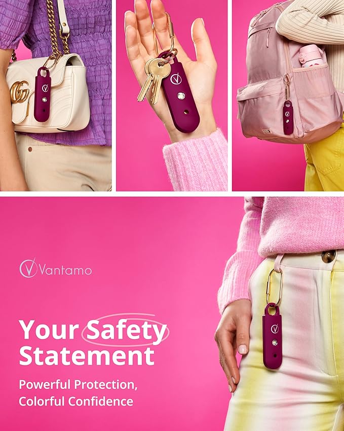 Vantamo Personal Alarm for Self Defense with Low Battery Notice, Strobe Light & Extra Loud 130 dB Double Speakers Safety Keychain Set for Women, Rechargeable Panic Button for Womens Self Defense