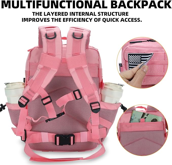 25L Tactical Backpack for Men Women Military Backpack Army Assault Pack Molle Backpack Small Bug Out Bag Travel Rucksack Daypack (Pink)