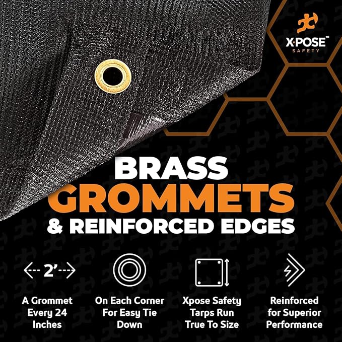 Xpose Safety Heavy Duty Mesh Tarp 12' x 14' (2-Pack) – Multipurpose Black Protective Cover with Air Flow - Use for Tie Downs, Shade, Fences, Canopies, Dump Trucks – Weather and Tear Resistant