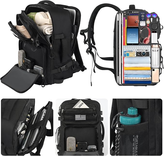 25L Military Tactical Bag Backpack for Men, Heavy Duty Molle Daypack 3 Day Bug Out Backpacks Molle Army Large Rucasack Travel Hiking With Bottle Holder (Black)