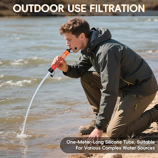 Water Filter Straw, Personal Water Filtration System, Water Purifier, Outdoor Emergency Survival Gear and Equipment for Hiking Camping Accessories Travel Fishing Emergency Preparedness (2PCS)
