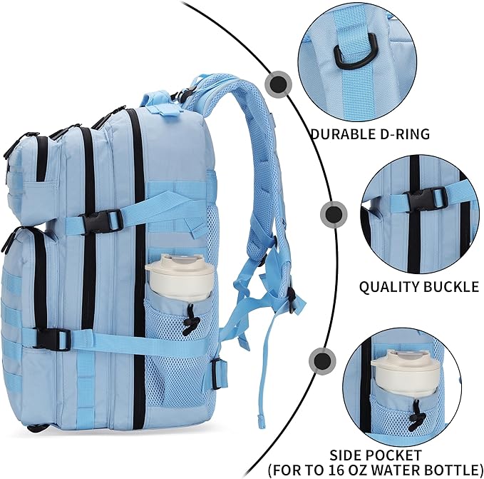 25L Tactical Military Backpack Small Travel Backpack for Men and Women Assault Pack Bug Out Bag Molle Daypack Gym Bag with Bottle Holder (Light Blue)