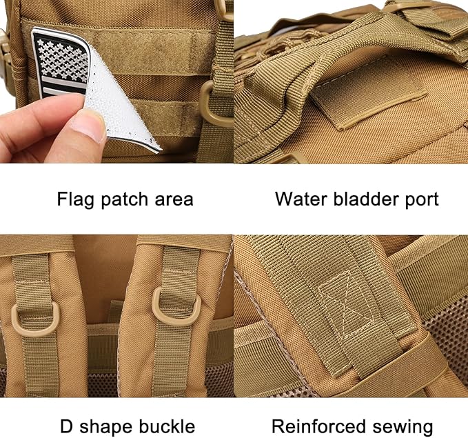 45L Military Tactical Backpack for Men & Women Bug Out Bag Assault pack Molle Daypack Hiking Trekking Rucksack(Khaki)