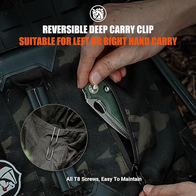 Vosteed EDC Knife, 2.99" 14C28N Steel Wider Blade, Green Micarta Handle Top Liner Lock, Folding Pocket Knives with Clip for Men & Women, Survival Camping - Porcupine A2603