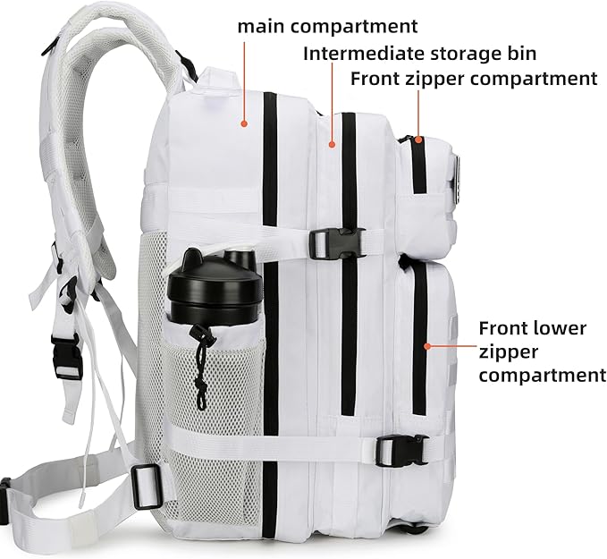 45L Tactical Assault Backpack 3 day assault pack with Molle Waterproof backpack Rucksack for Tactical Backpacks (White)