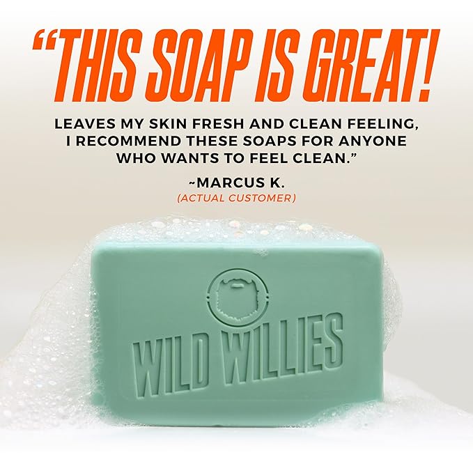 Wild Willies Moisturizing Mens Bar Soap - Bath Soaps with Shea Butter for Odor Protection - Natural Body Bar for Men - Variety Pack, 4 Pack