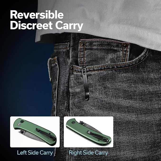 CIVIVI Pocket Folding Knife- Button Lock Knife with Thumb Stud Opener for EDC, 2.98" Damascus Blade Aluminum Handle, Qubit Utility Knife for Men Women Gift C20030E-DS1