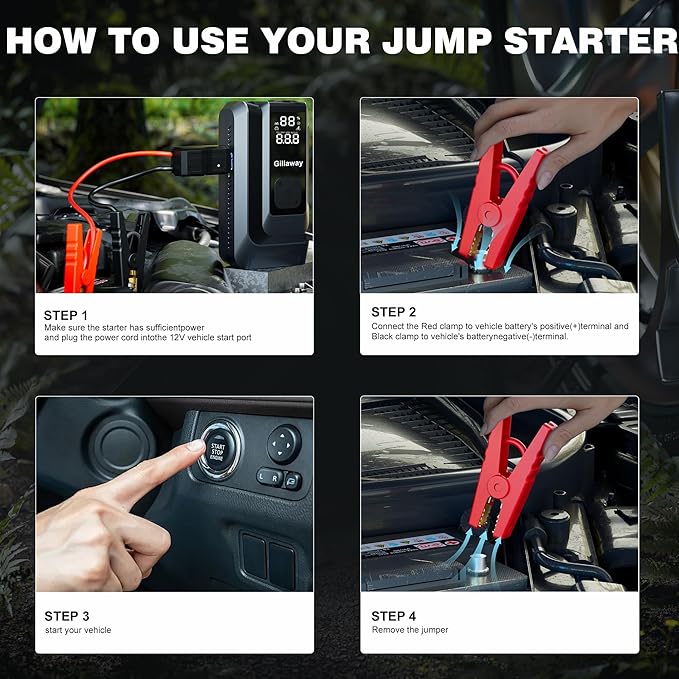 7-in-1 Jump Starter 6000A Car Jumper Starter Portable with 150PSI Portable Air Compressor, 12V Car Battery Charger, Tire Inflator, Flashlight, Power Bank