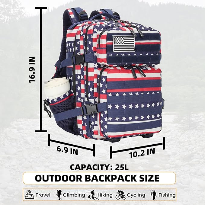 25L Tactical Military Backpack Small Travel Backpack for Men and Women Assault Pack Bug Out Bag Molle Daypack Gym Backpack with Bottle Holder (Flag)