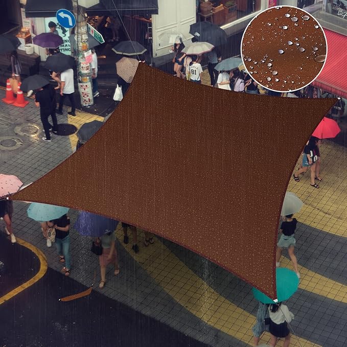 Amgo 10' x 10' Custom Size Brown Rectangle Square Waterproof Sun Shade Sail Order to Make UPF50+ AMWTPR0712 Canopy Awning, 98% UV Blockage Water Resistant, Backyard Patio Garden (We Customize)