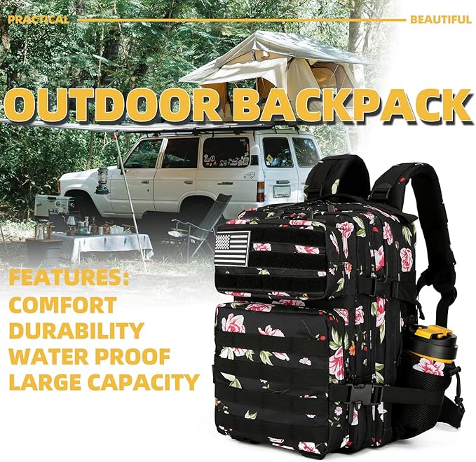 25L Tactical Military Backpack Small Travel Rucksack for Men and Women Assault Pack Bug Out Bag Molle Daypack Gym Backpack with Bottle Holder (Peony)