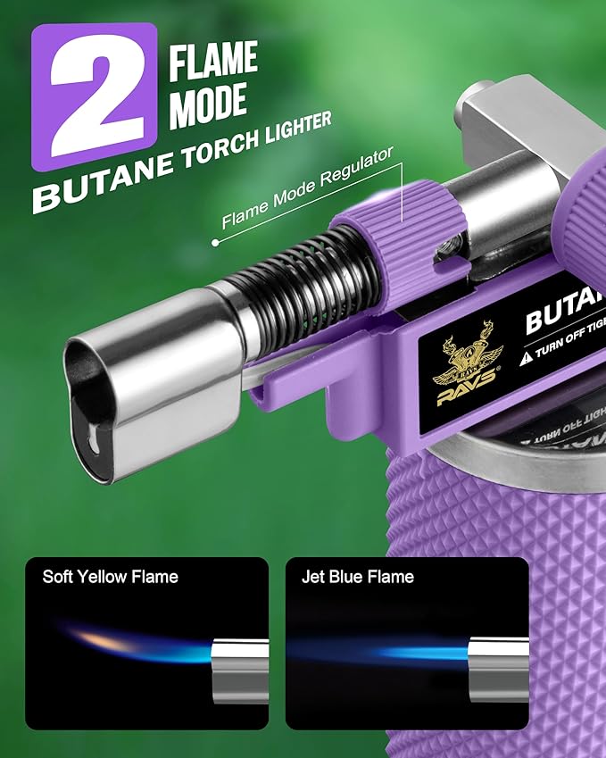 RAVS Butane Torch, 2 Flame Mode Soldering Torches, Kitchen Torch with Adjustable Flame, Industrial Soldering Torches for DIY, Brazing, Welding, Resin Art, Purple Mini Torch, Butane not Include