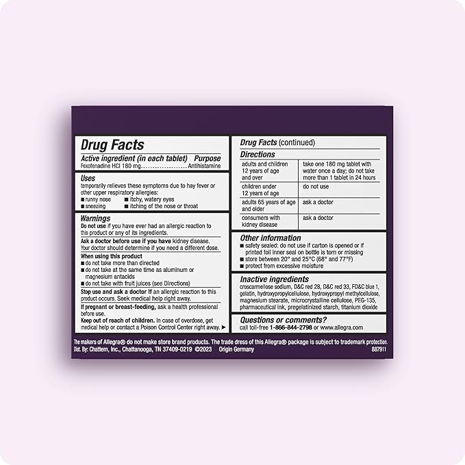 Allegra Adult 24-Hour Allergy Relief Gelcaps with Bonus Tissue Pack, Non-Drowsy Indoor and Outdoor Allergy Medicine, 180 mg Fexofenadine HCI Antihistamine Pill, 60-Count