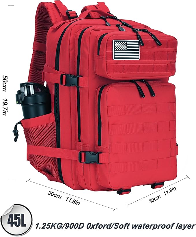 45L Tactical Assault Backpack 3 day assault pack with Molle Waterproof backpack Rucksack for Tactical Backpacks (Red)