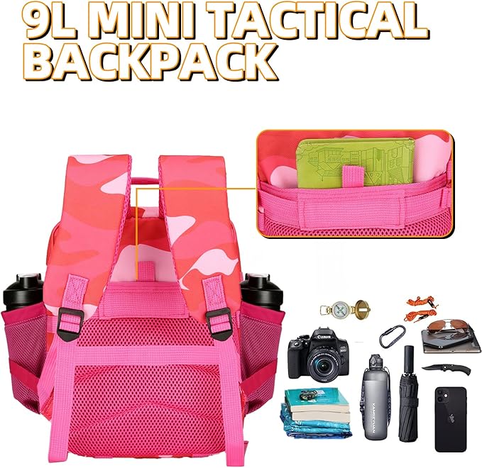 9L Mini Tactical Backpack 9L Assault Pack 9L Tactical Backpack Hiking Fitness Backpack(Rose red cp)