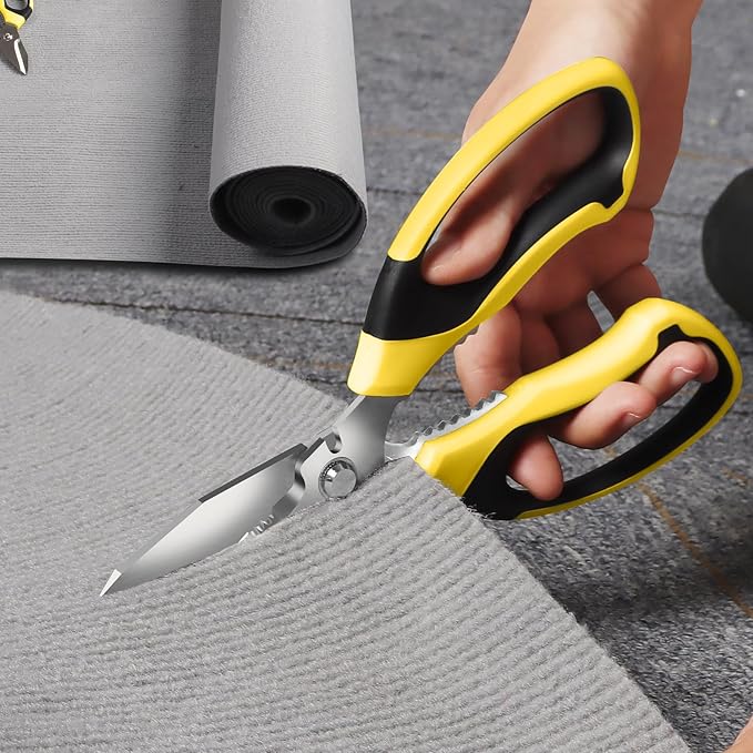 Utility Scissors Heavy Duty: sharp Scissors All Purpose heavy duty, Easy Cutting Carpet, Cardboard, Wires, Leather, Fabric(8'' Yellow)