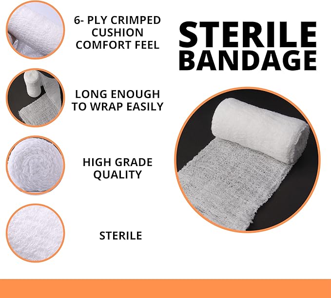8 Pack Sterile Gauze Stretch Bandage Roll, 4.5 Inch x 4.1 Yards 6 Ply Approved, Kerlix Gauze Bandage Rolls Used for Wound Care, Easy to Use Cotton Ply Rolled Hand Wrap Dressing Ankles & Knees