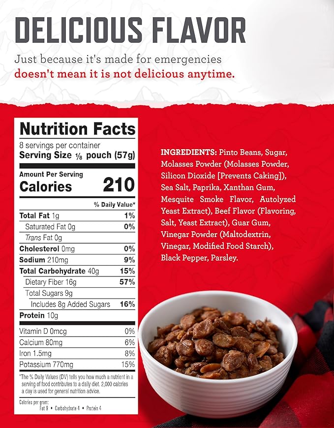 ReadyWise Emergency Food Supply - 120 Servings BBQ Beans Bucket, Freeze Dried Protein Meals, Camping Essentials, Ready to Eat, Survival Disaster Prepping Supplies, up to 25 Year Shelf Life