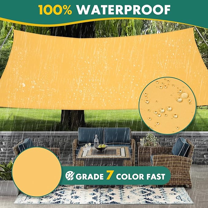 10' x 13' Sun Shade Sail, Rectangle Waterproof Canopy Awning UV Block Sunshade for Outdoor Patio Garden Terrace Backyard Pergola Sunscreen (Yellow) (Customization Acceptable)