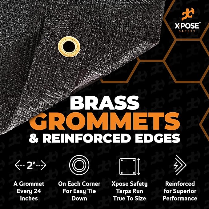 Xpose Safety Heavy Duty Mesh Tarp – 20' x 30' Multipurpose Black Protective Cover with Air Flow - Use for Tie Downs, Shade, Fences, Canopies, Dump Trucks – Weather and Tear Resistant
