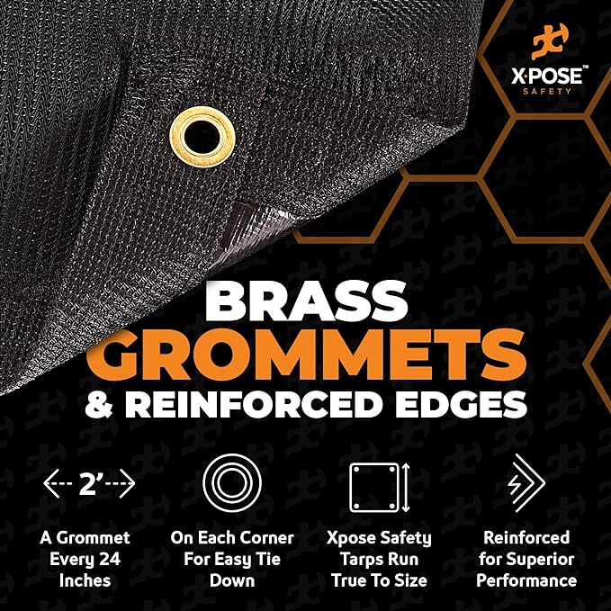 Xpose Safety Heavy Duty Mesh Tarp – 30' x 40' Multipurpose Black Protective Cover with Air Flow - Use for Tie Downs, Shade, Fences, Canopies, Dump Trucks – Weather and Tear Resistant