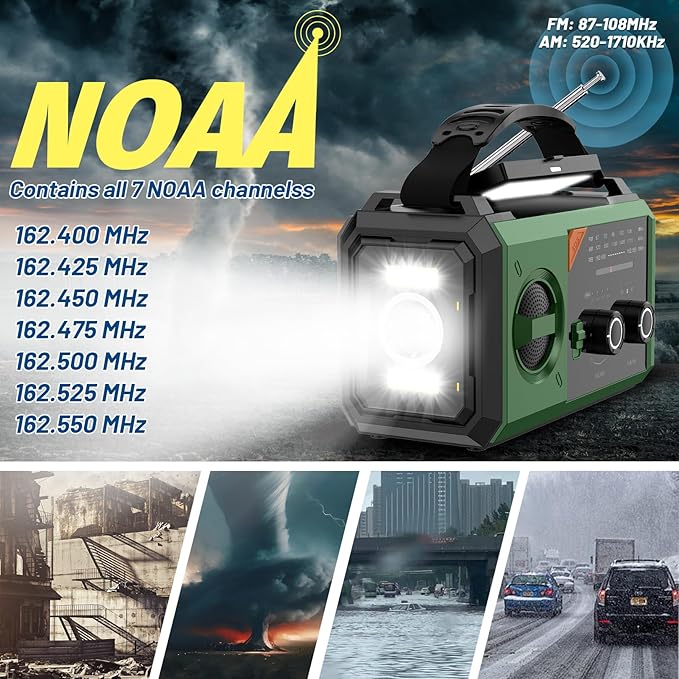 20000mAh Solar Hand Crank Emergency Radio - NOAA Weather Alert AM/FM Radio with Power Bank, 3 Mode Flashlight, Reading Lamp, USB-C & SOS - Essential for Power Outages, Survival Kits, Camping