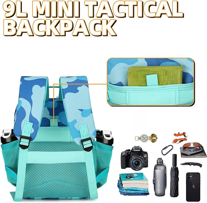9L Mini Tactical Backpack 9L Assault Pack 9L Tactical Backpack Hiking Fitness Backpack (Blue cp)