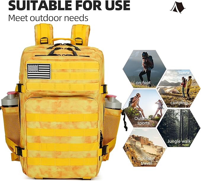 45L Tactical Assault Backpack 3 day assault pack with Molle Waterproof backpack Rucksack for Tactical Backpacks (Yellow)