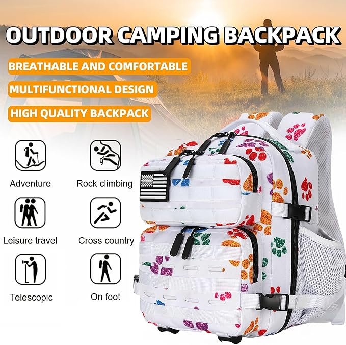 9L Mini Tactical Backpack 9L Assault Pack 9L Tactical Backpack Hiking Fitness Backpack(Colorful Cat's Paw)
