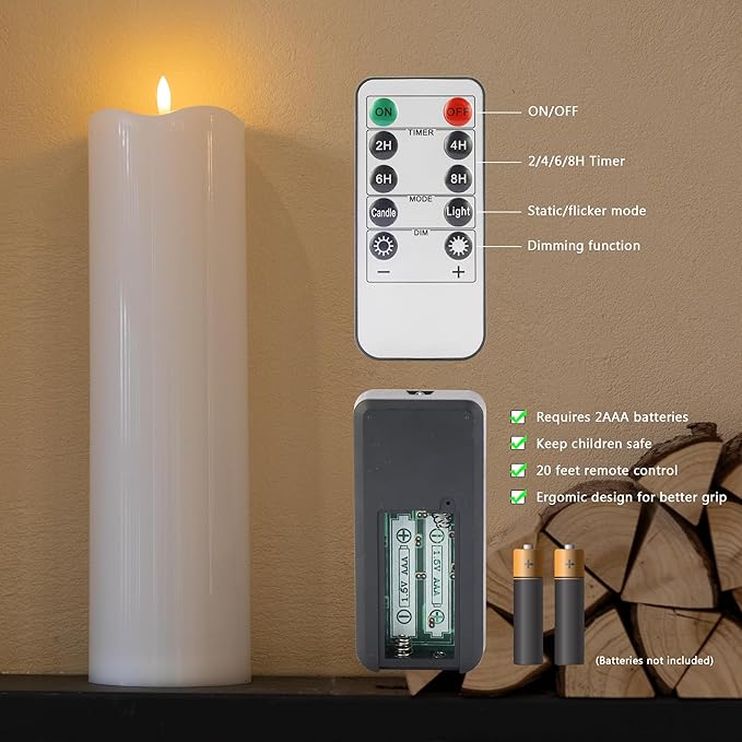 4" x14" Outdoor Candles with Timer Waterproof Large Flickering Flameless Candles with Remote Tall White Pillar Candles for Indoor Outdoor Use, 1Pack